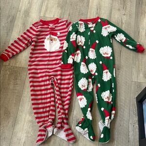 Carter's Red & Green Santa Holiday Footed Pajama Sleepers - 2 Pack